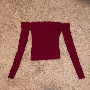 burgundy off the shoulder crop top
